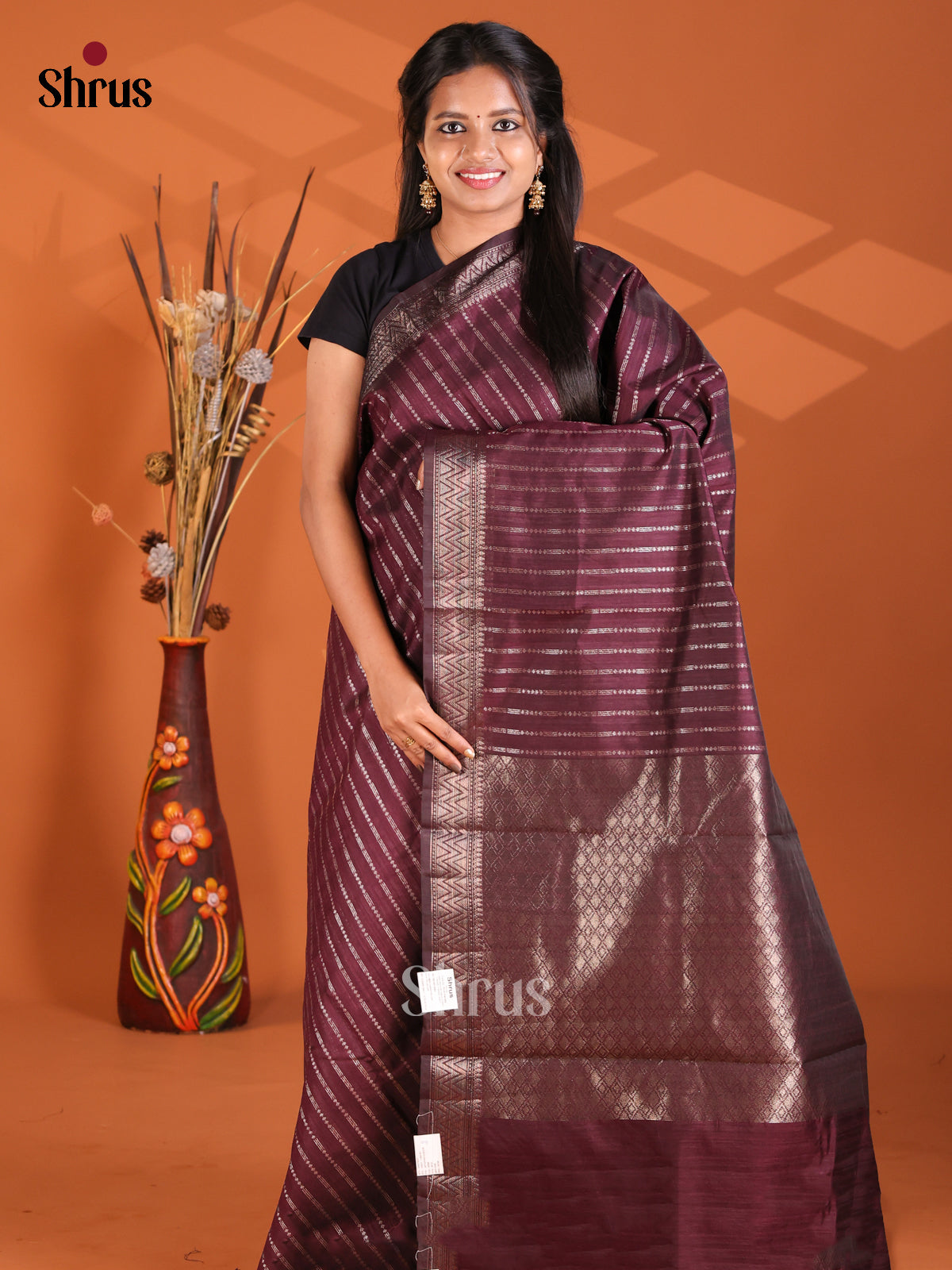 Maroon - Semi Rawsilk Saree - Shop on Shrus.com