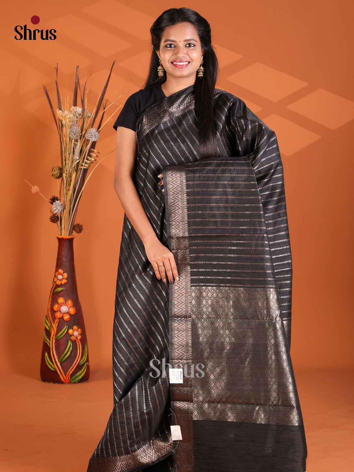 Black - Semi Rawsilk Saree