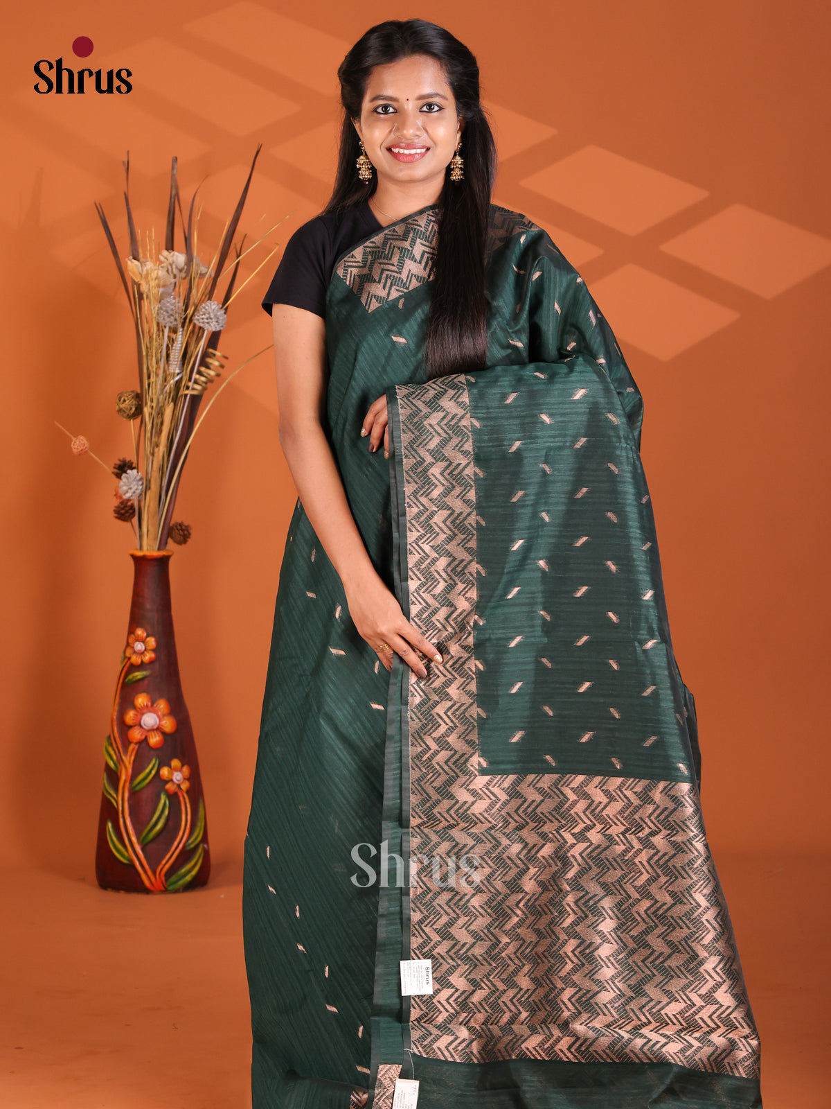 Green - Semi Rawsilk Saree - Shop on Shrus.com