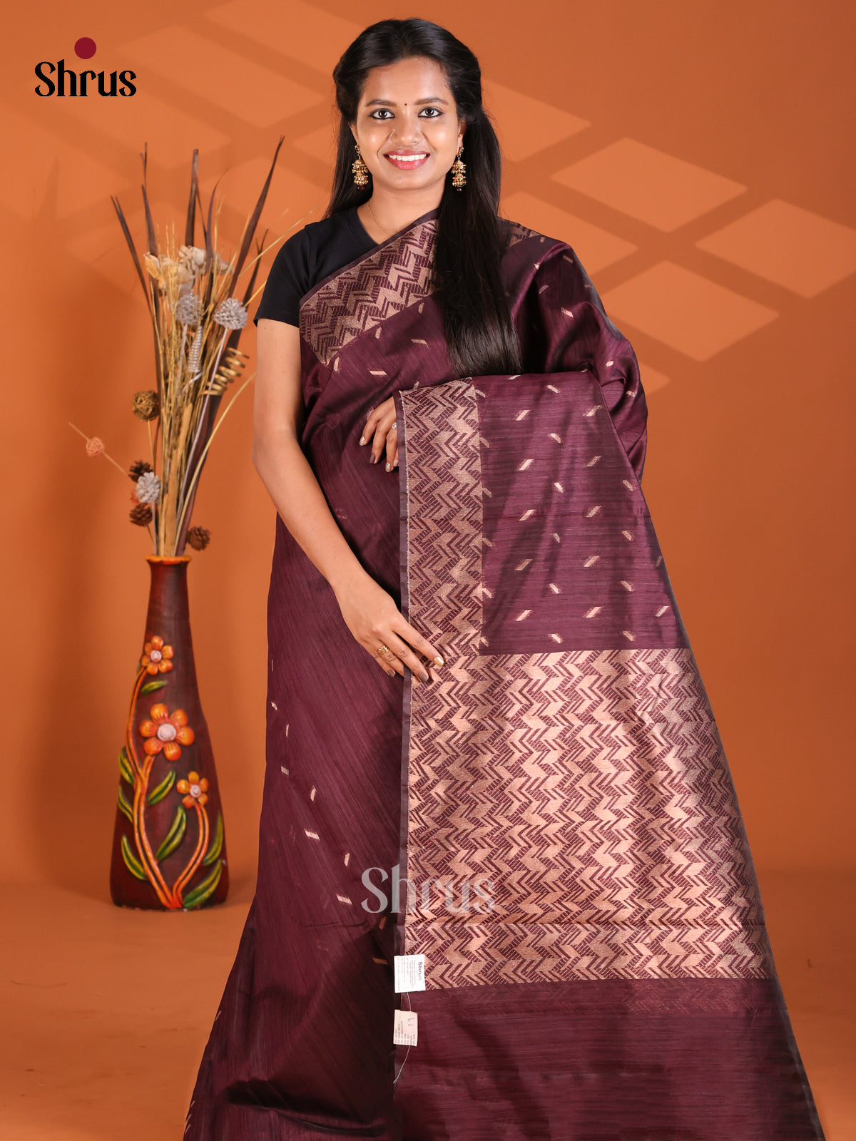 Maroon - Semi Rawsilk Saree - Shop on Shrus.com