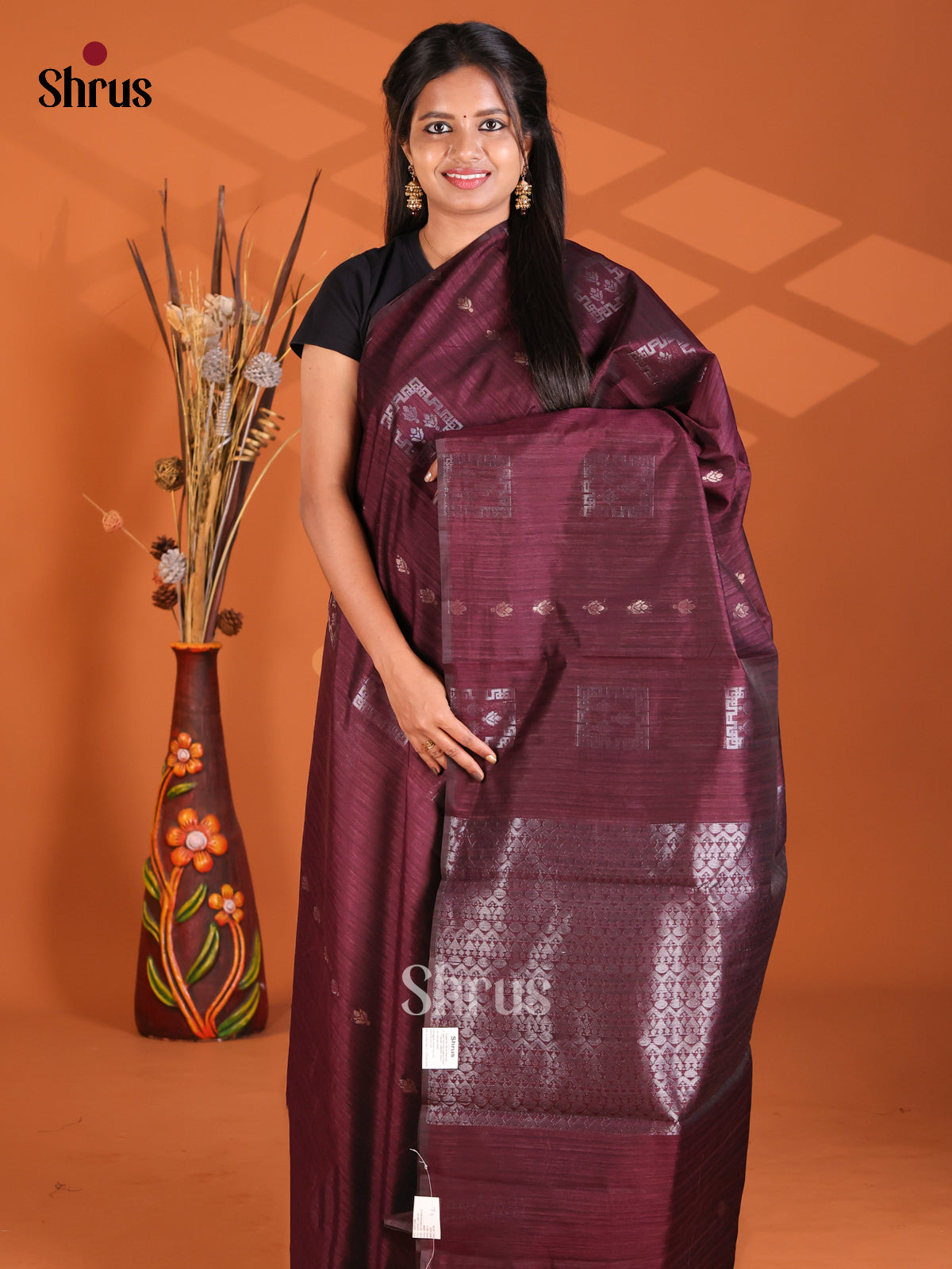Maroon - Semi Rawsilk Saree - Shop on Shrus.com