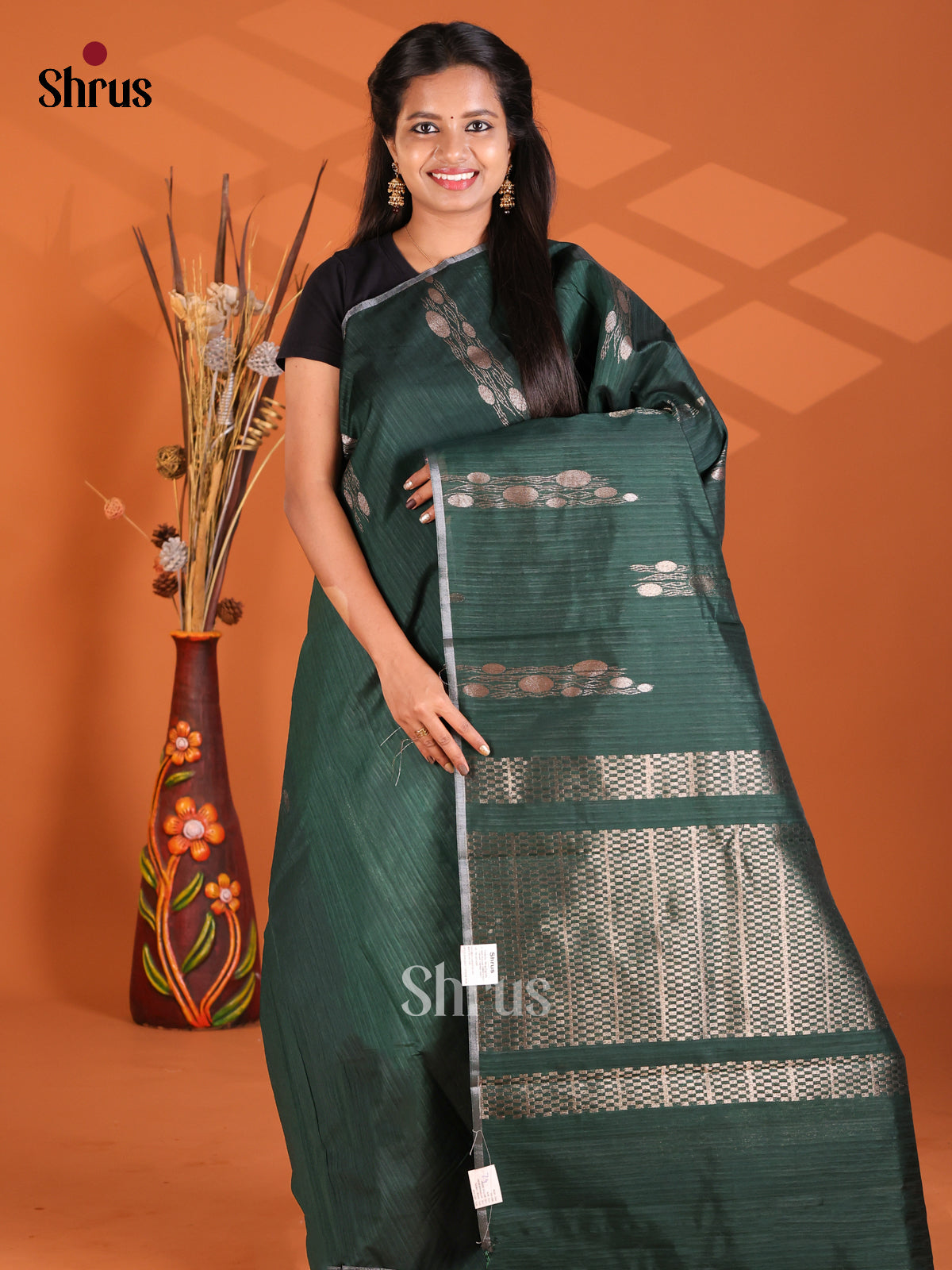 Green - Semi Rawsilk Saree - Shop on Shrus.com