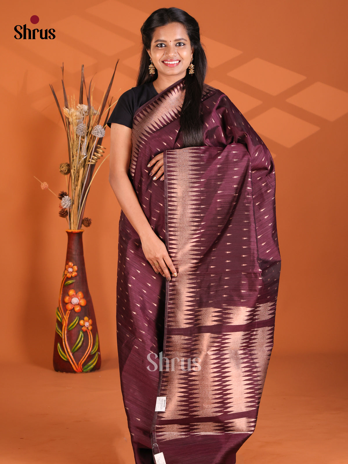 Maroon - Semi Rawsilk Saree - Shop on Shrus.com