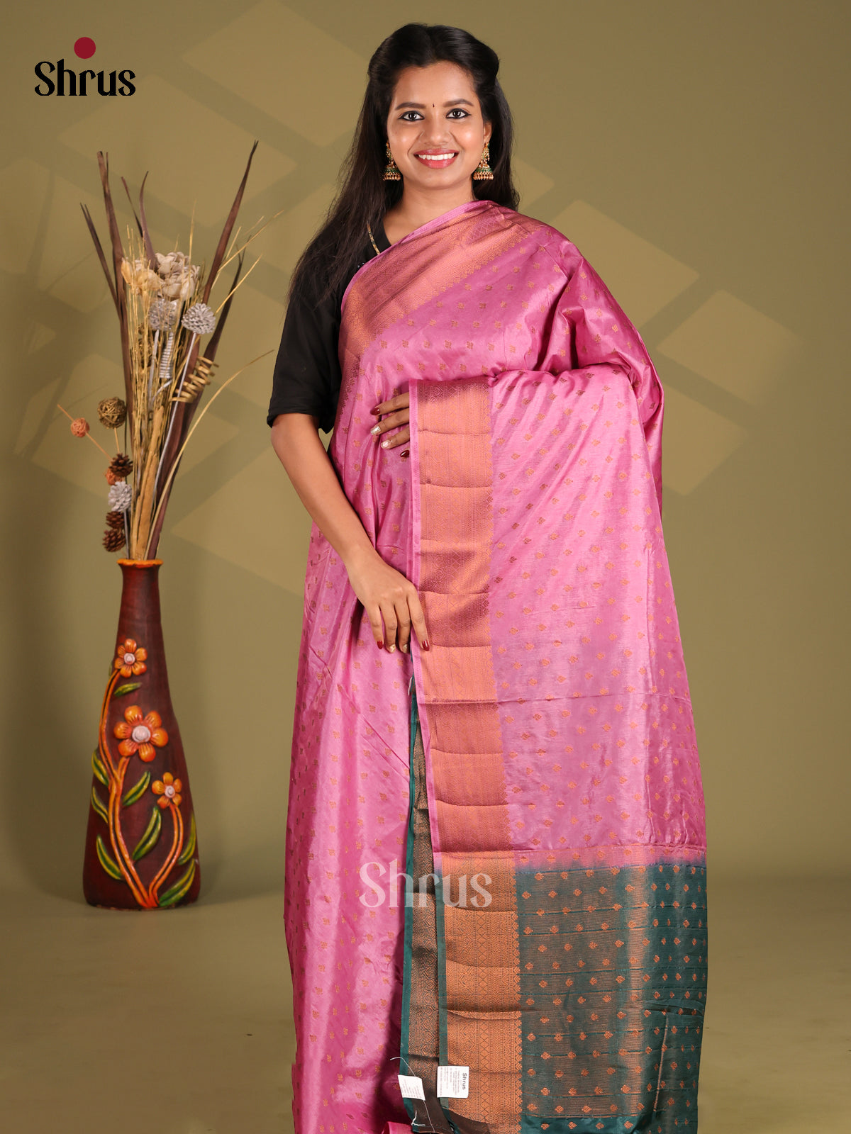 Pink & Green - NorthSilk Cotton Saree - Shop on Shrus.com