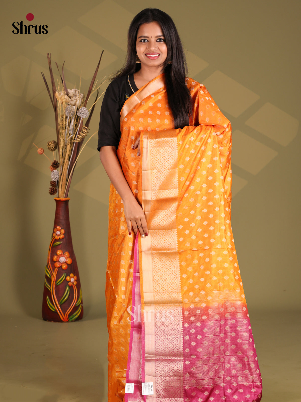 Orange & Pink - NorthSilk Cotton Saree - Shop on Shrus.com