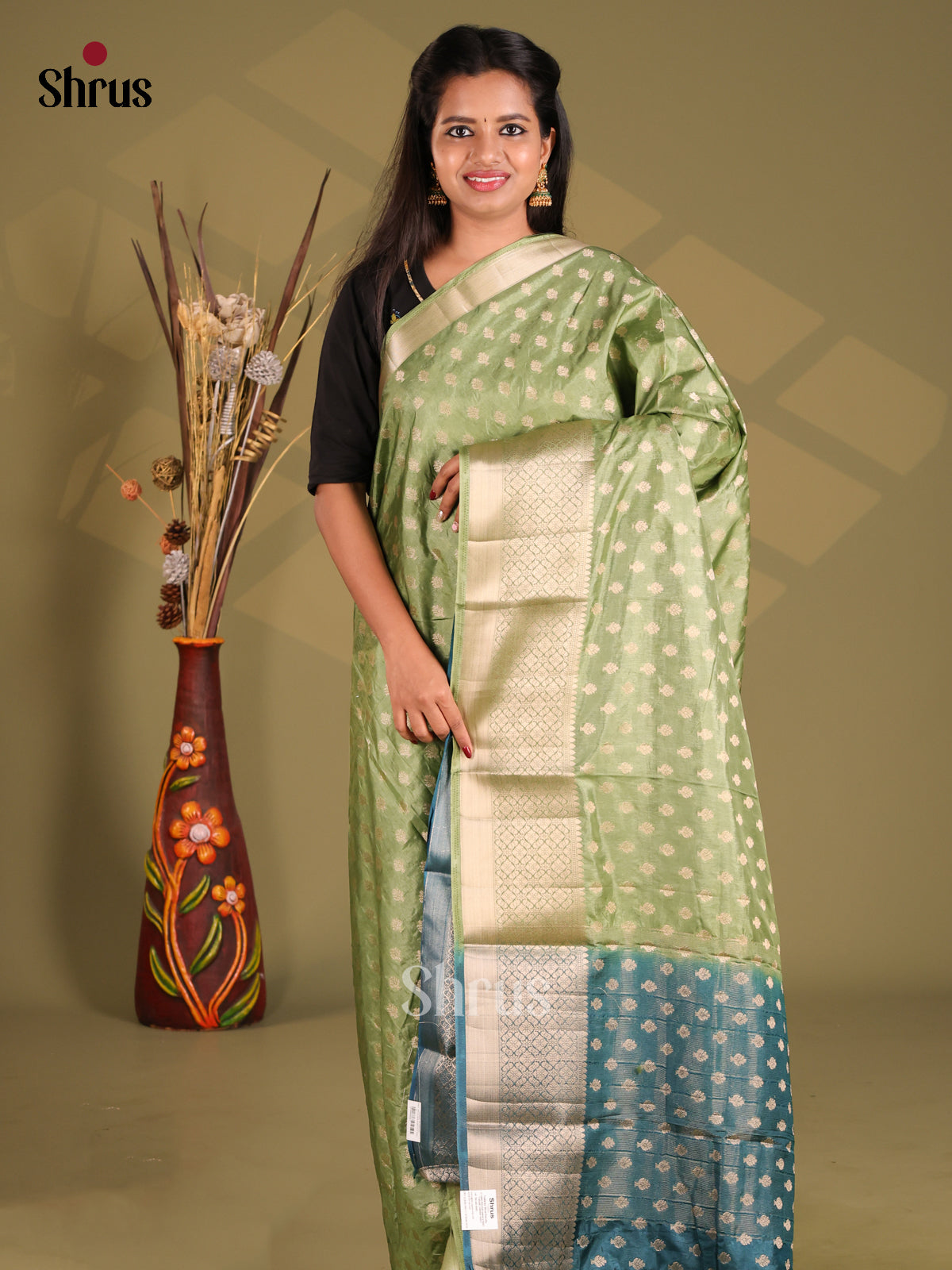 Green & Blue - NorthSilk Cotton Saree - Shop on Shrus.com