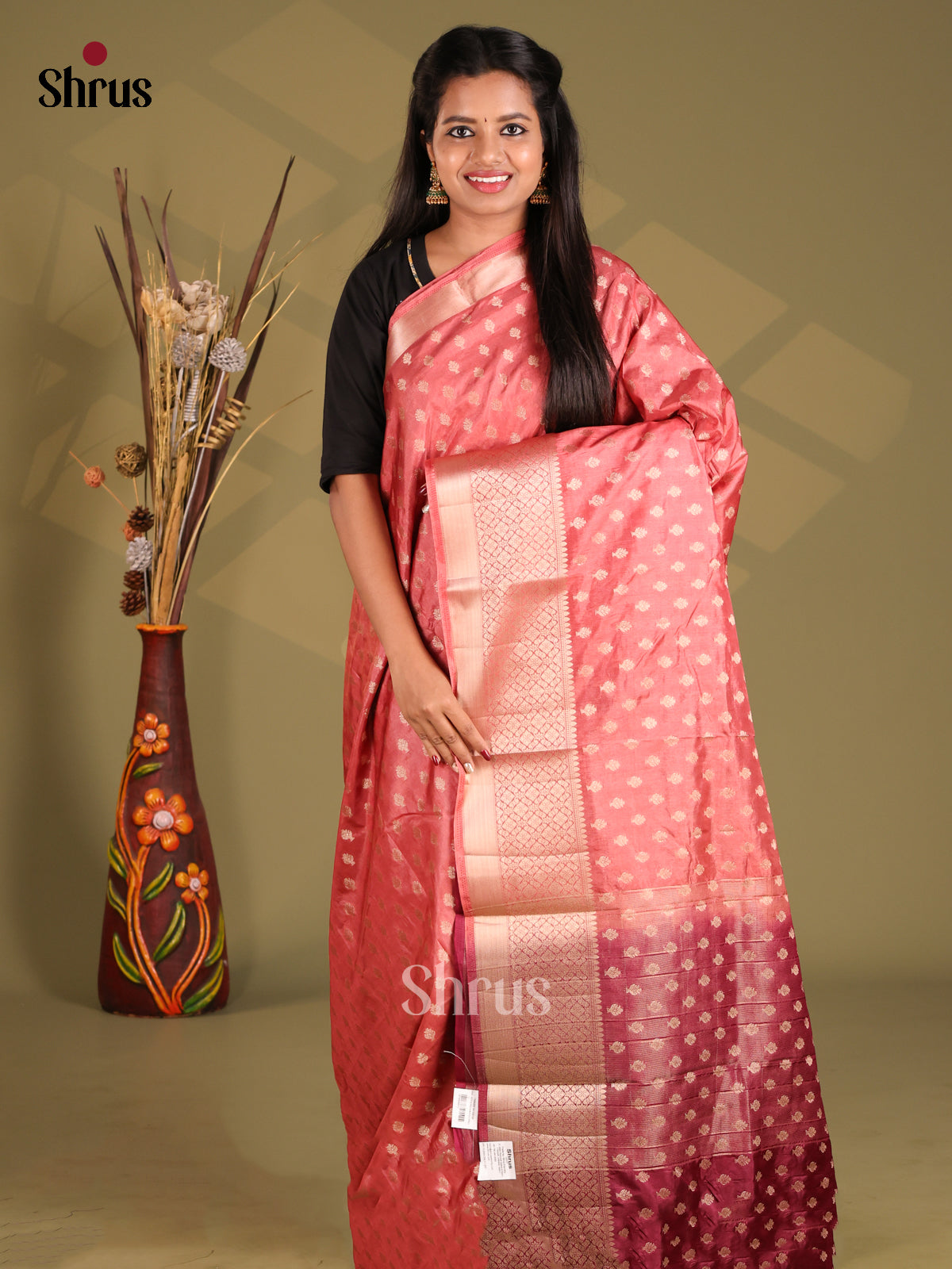 Peach & Maroon - NorthSilk Cotton Saree - Shop on Shrus.com