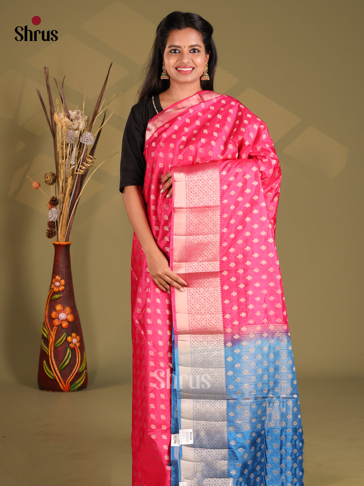 Pink & Blue - NorthSilk Cotton Saree - Shop on Shrus.com