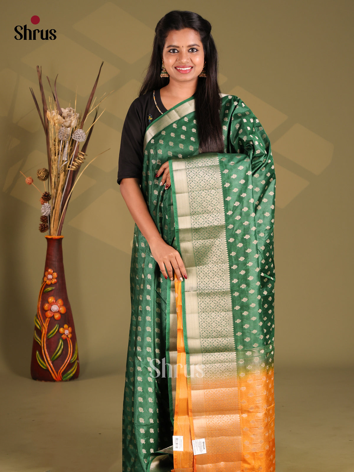 Green & Mustard - NorthSilk Cotton Saree - Shop on Shrus.com