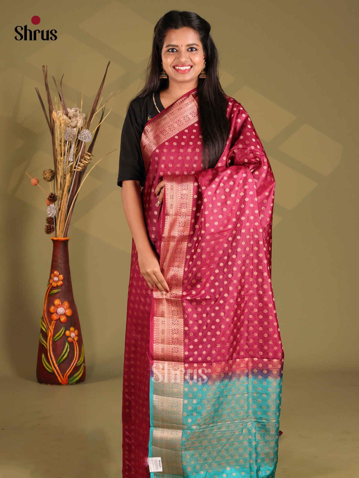 Maroon & Teal - NorthSilk Cotton Saree - Shop on Shrus.com