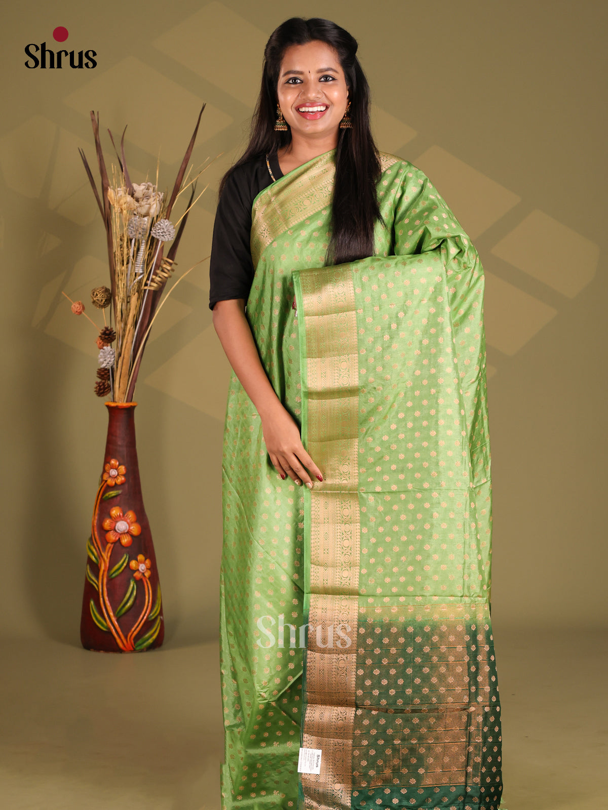 Pista Green & Green- NorthSilk Cotton Saree - Shop on Shrus.com