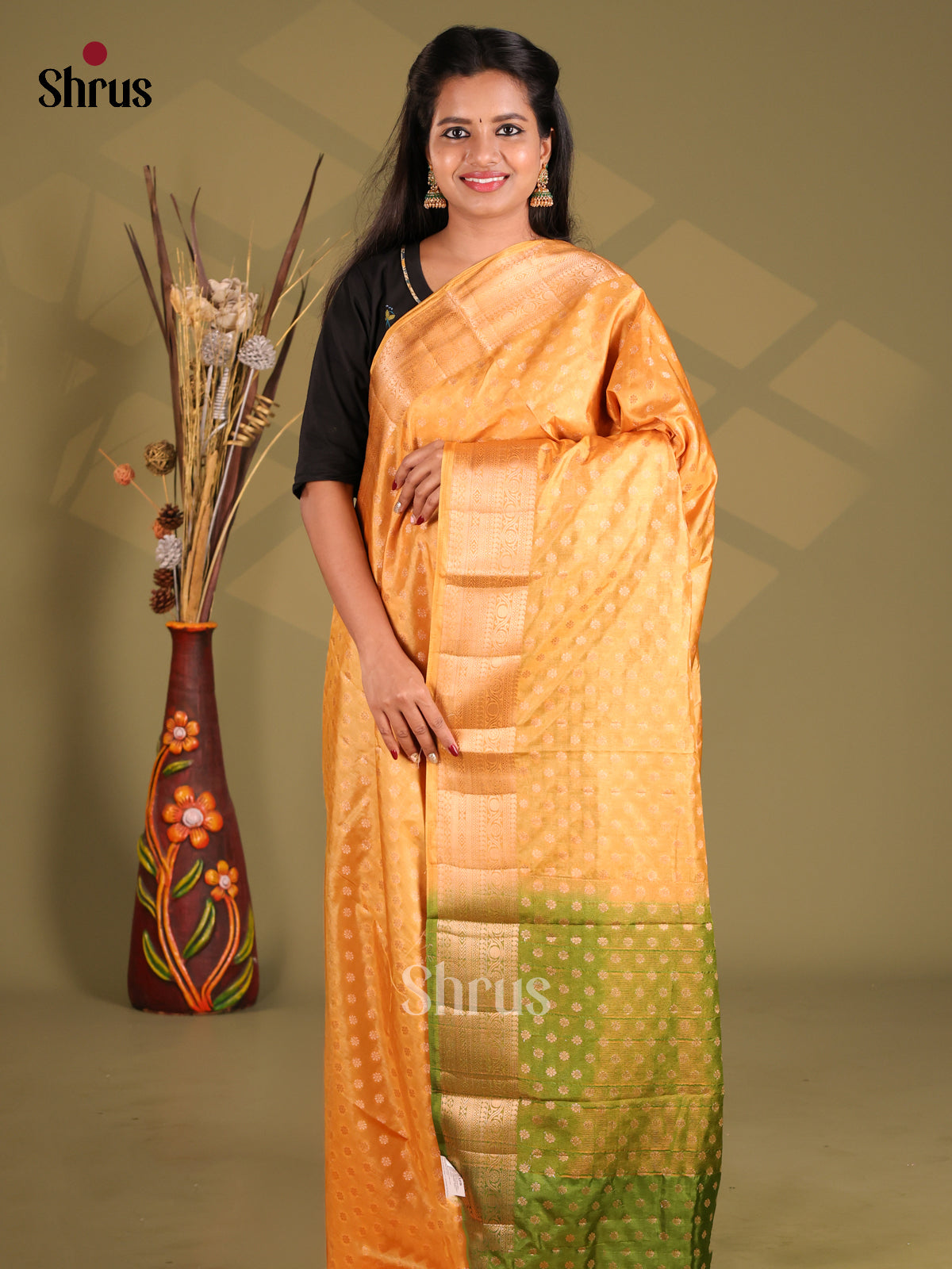 Mustard & Green - NorthSilk Cotton Saree - Shop on Shrus.com