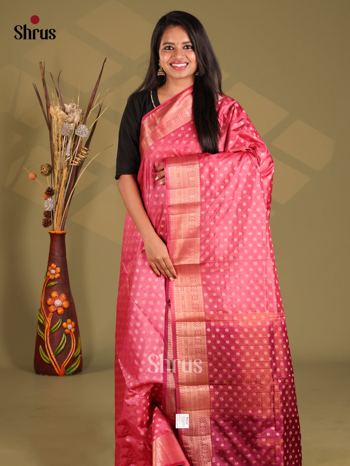 Pink & Maroon - NorthSilk Cotton Saree - Shop on Shrus.com