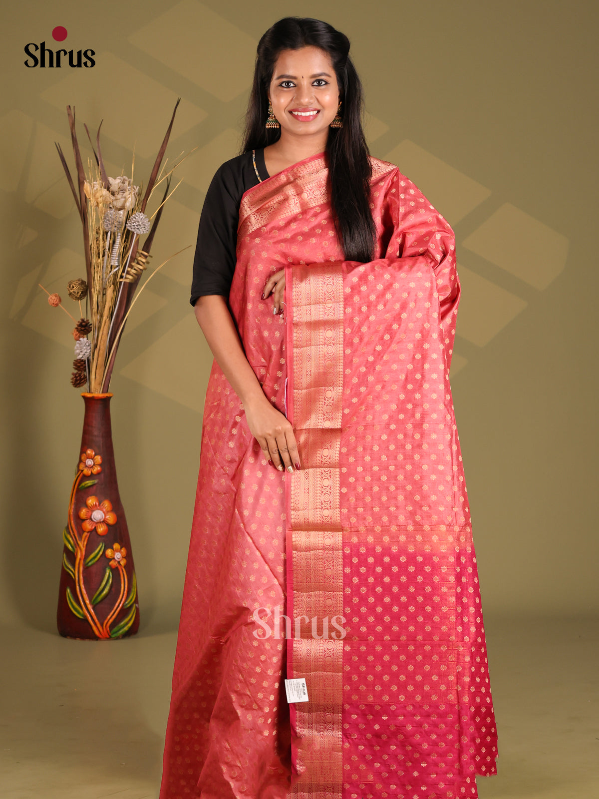 Pink & Maroon - NorthSilk Cotton Saree - Shop on Shrus.com