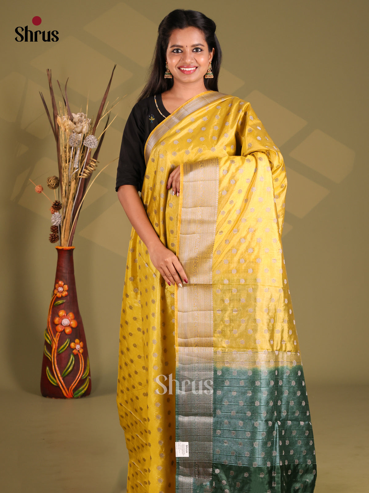 Yellow & Green - NorthSilk Cotton Saree - Shop on Shrus.com