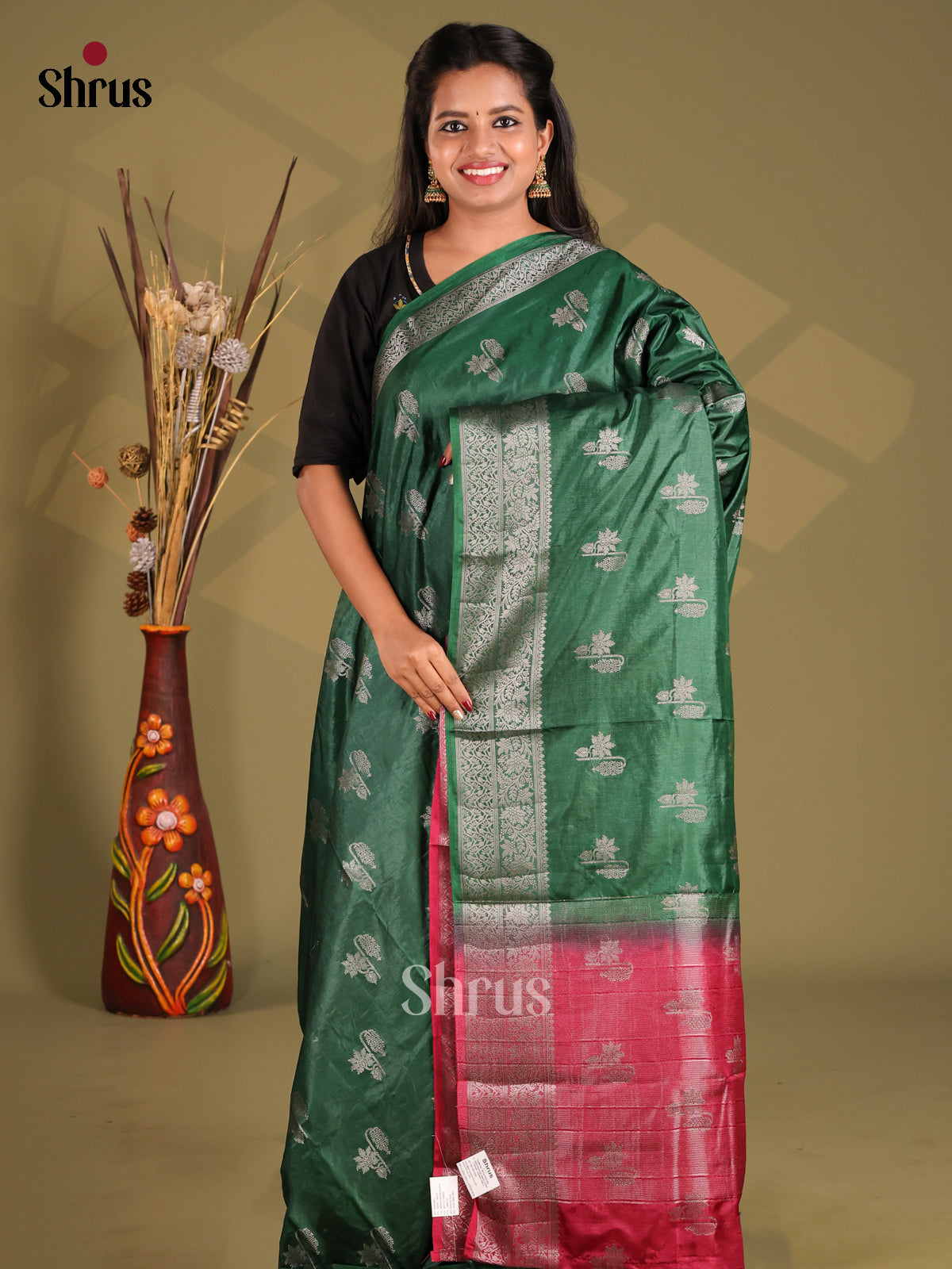 Green & Maroon - NorthSilk Cotton Saree - Shop on Shrus.com