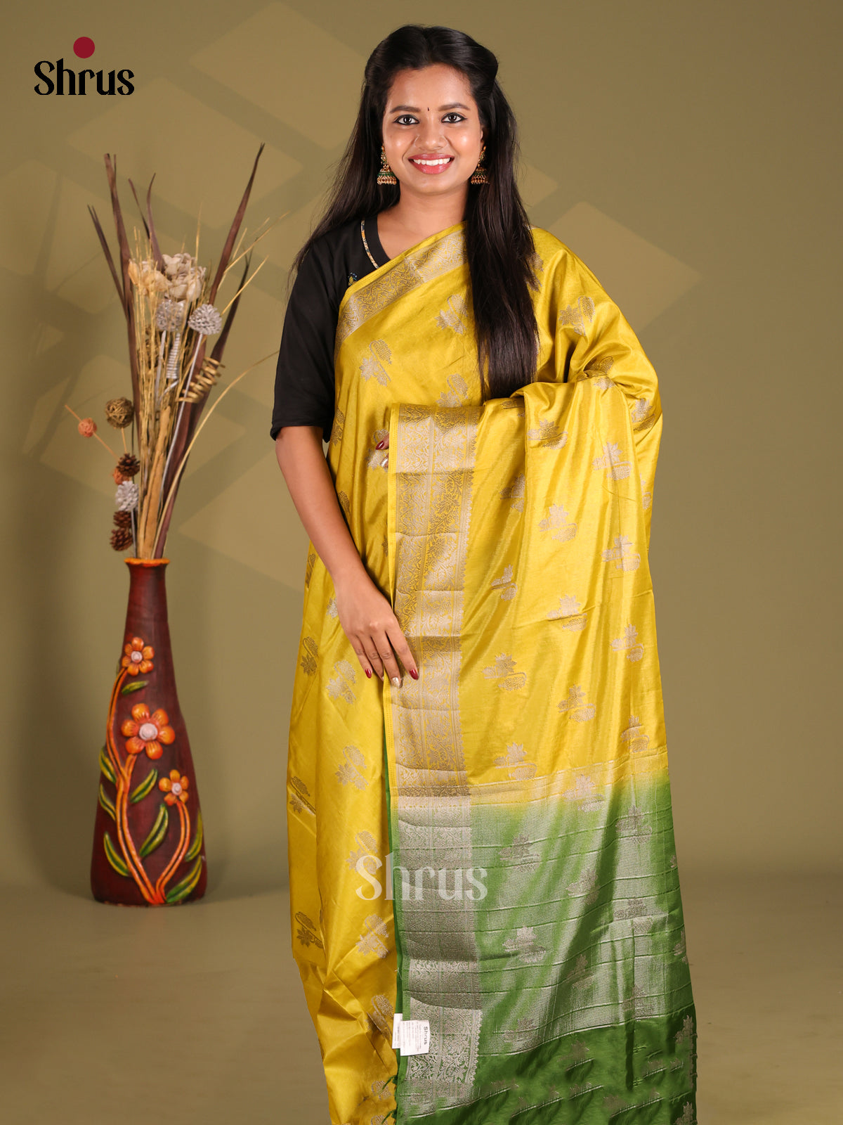 Yellow & Green- NorthSilk Cotton Saree - Shop on Shrus.com