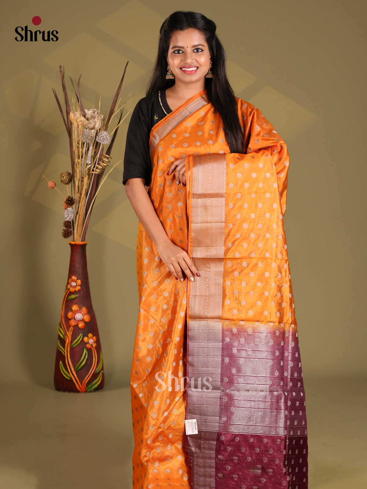Orange & Maroon - NorthSilk Cotton Saree - Shop on Shrus.com