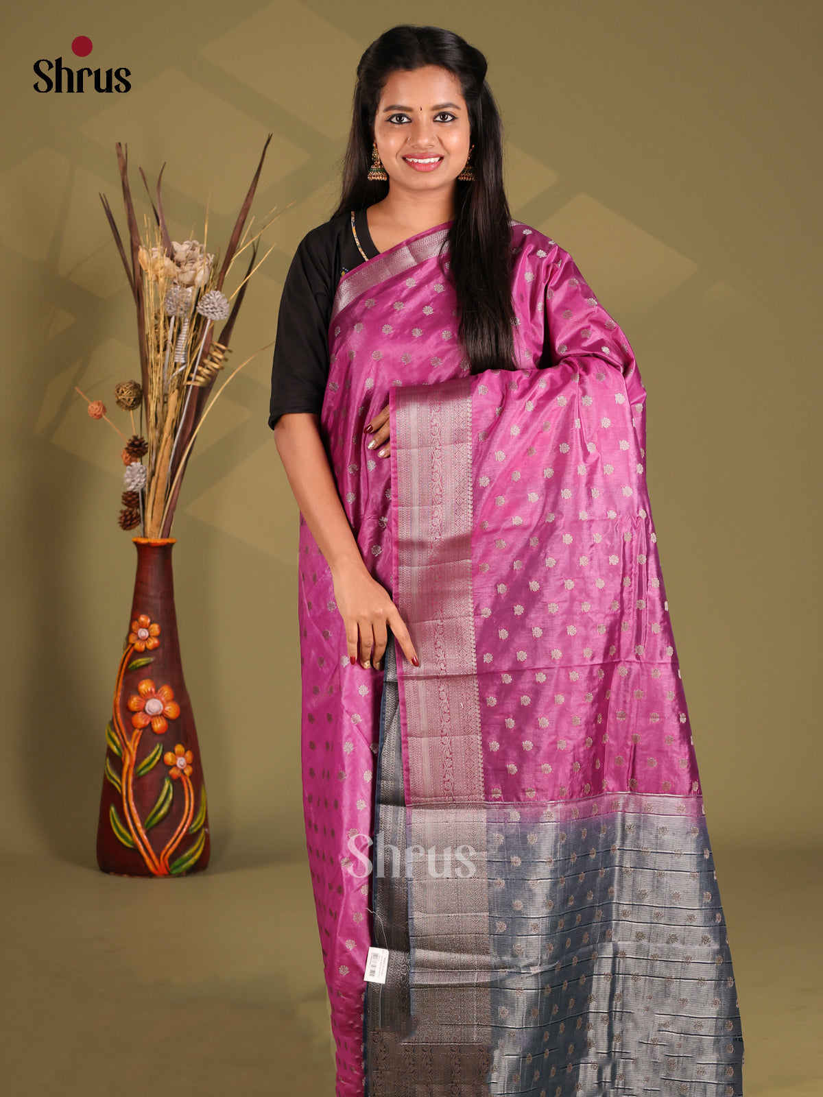 Pink & Grey - NorthSilk Cotton Saree - Shop on Shrus.com