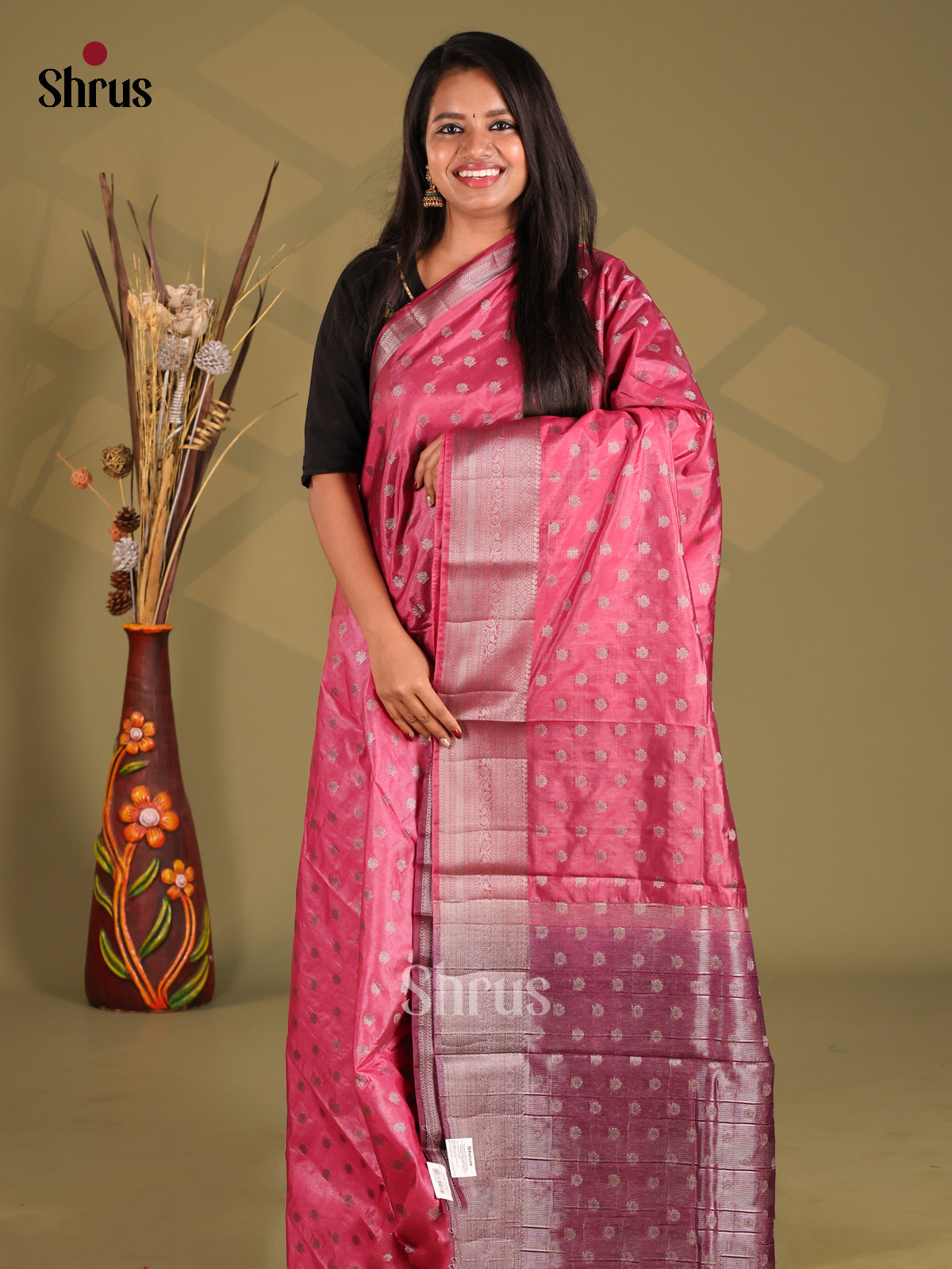 Pink  & Maroon - NorthSilk Cotton Saree - Shop on Shrus.com