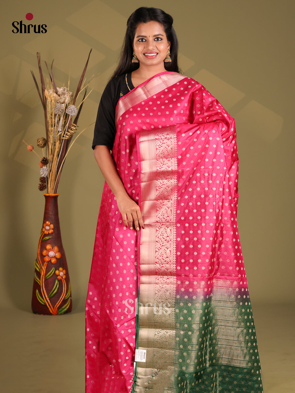 Pink & Green - NorthSilk Cotton Saree - Shop on Shrus.com