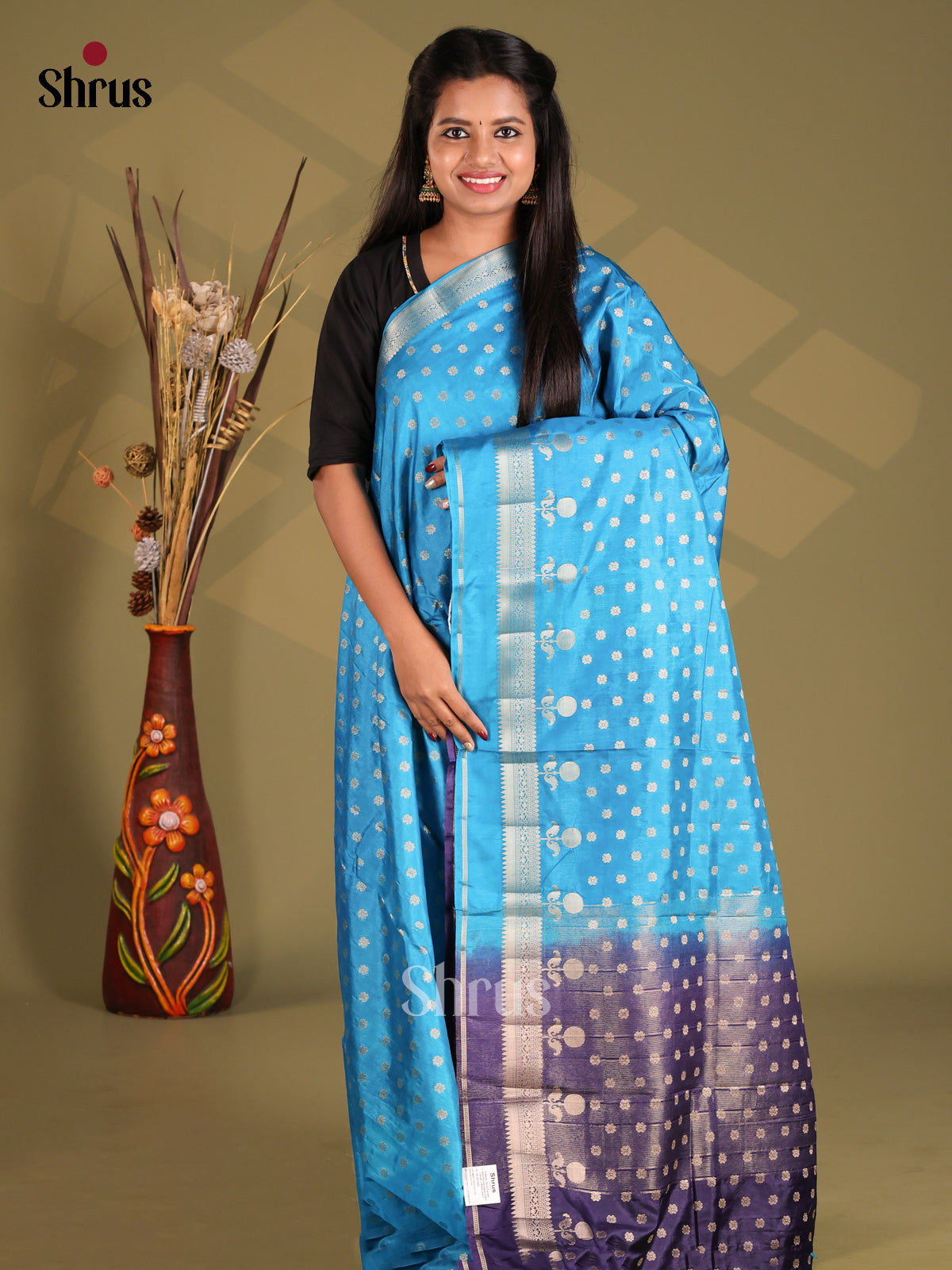 Sky Blue & Blue- NorthSilk Cotton Saree - Shop on Shrus.com
