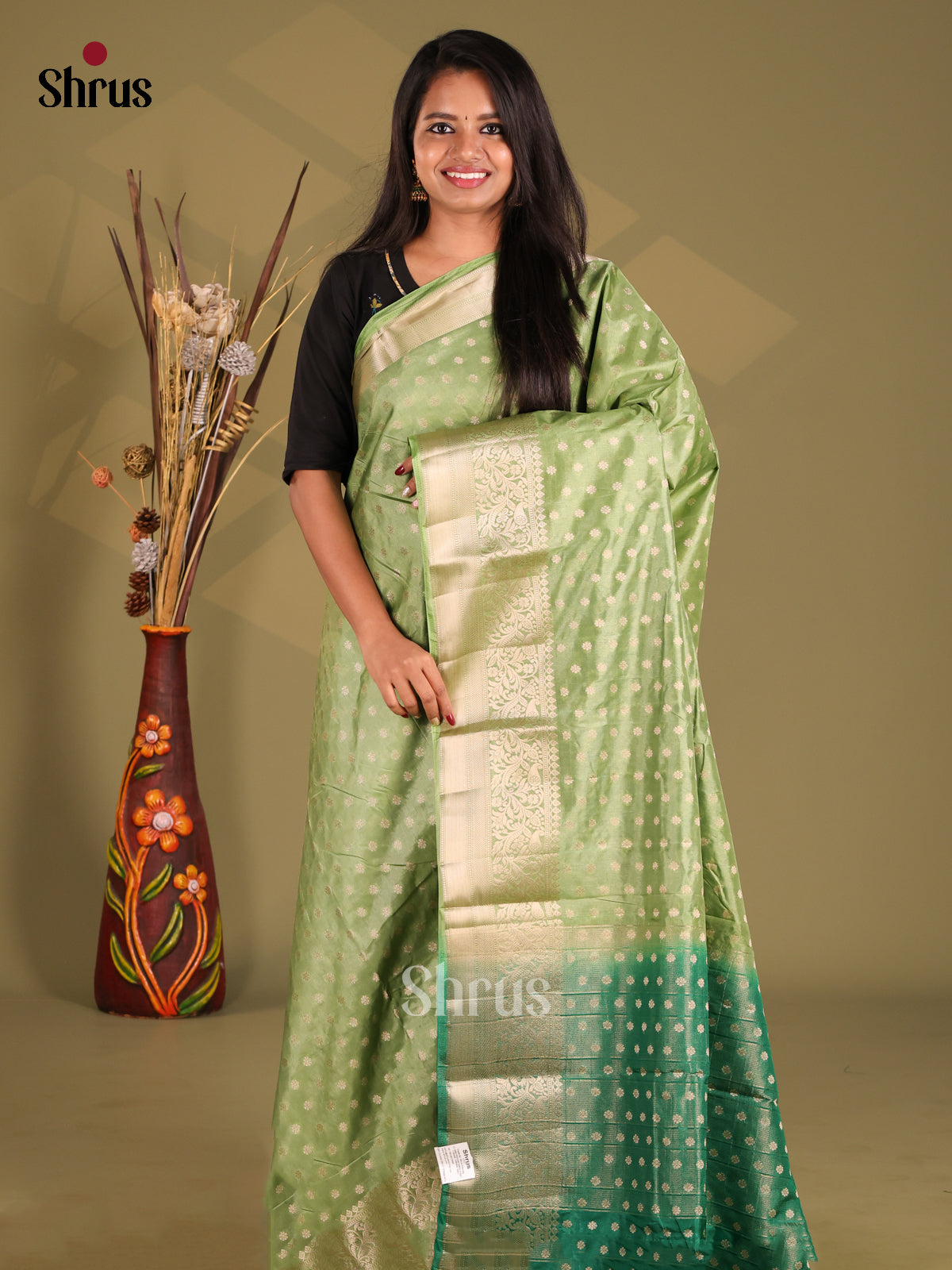 Pista Green & Green - NorthSilk Cotton Saree - Shop on Shrus.com