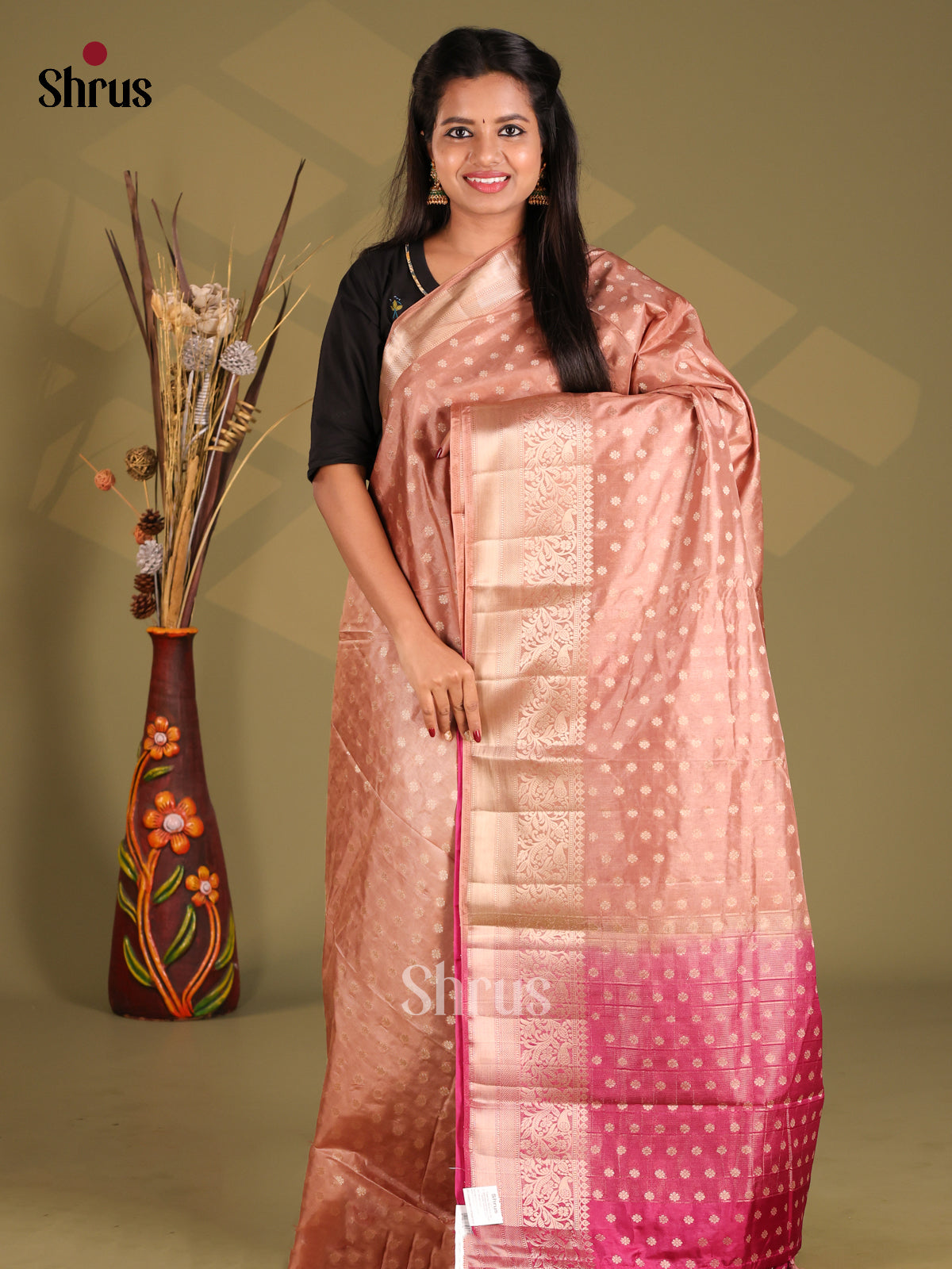 Dusty Brown & Maroon - NorthSilk Cotton Saree - Shop on Shrus.com