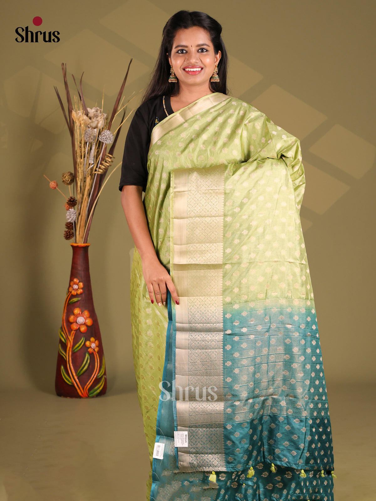 Pista Green & Blue - NorthSilk Cotton Saree - Shop on Shrus.com