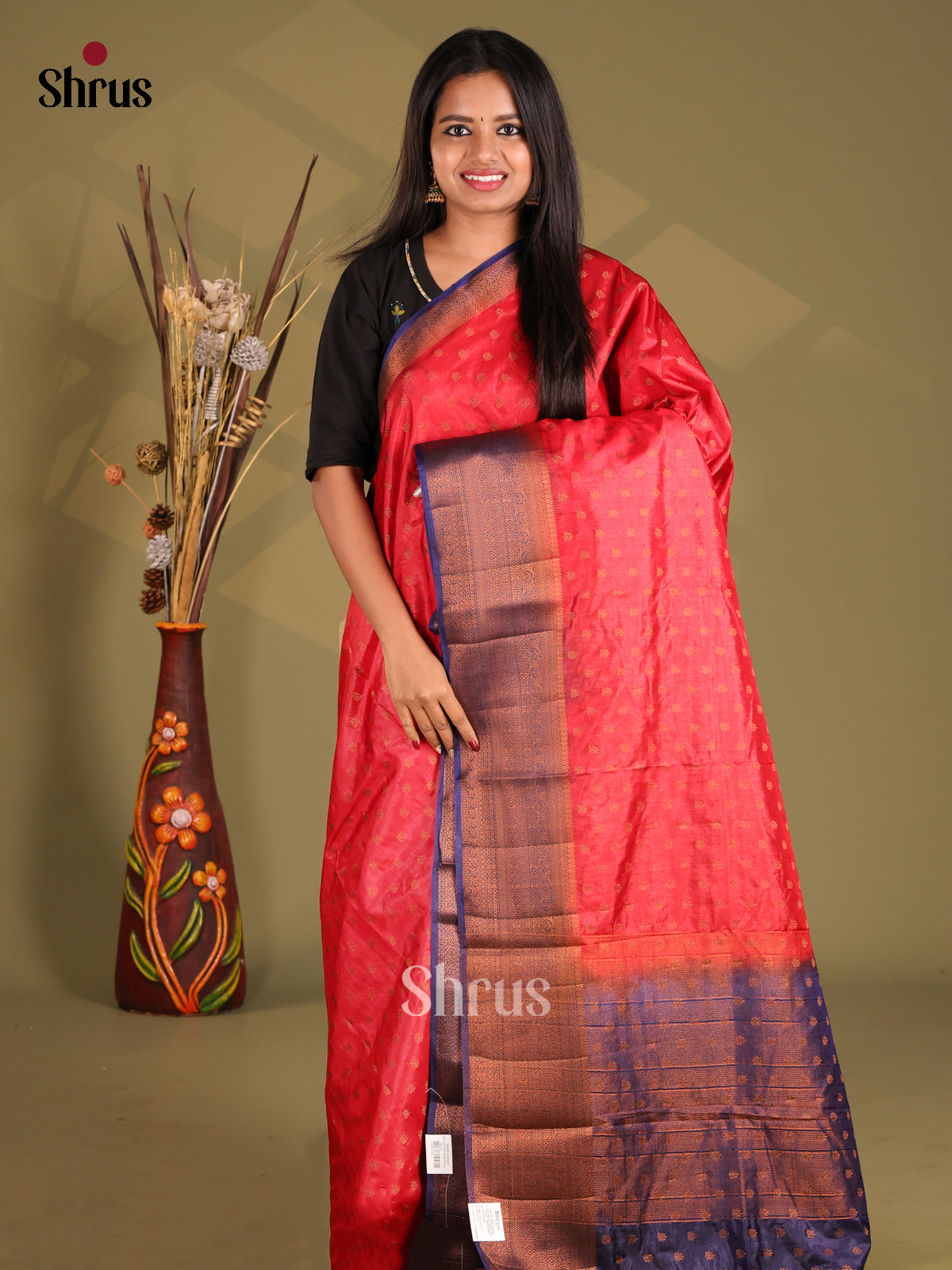 Red & Blue- NorthSilk Cotton Saree - Shop on Shrus.com