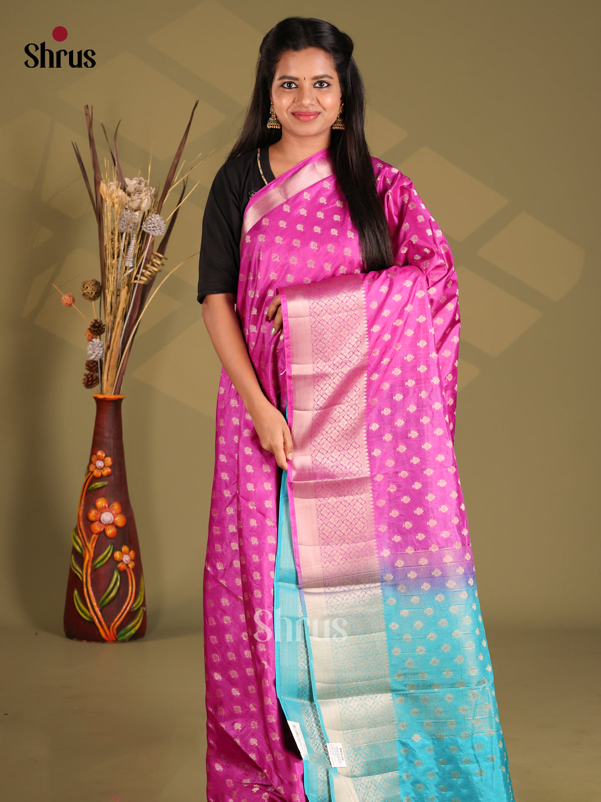Pink & Blue - NorthSilk Cotton Saree - Shop on Shrus.com