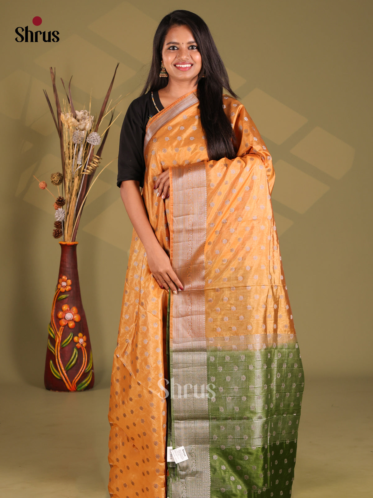 Orange & Green - NorthSilk Cotton Saree - Shop on Shrus.com