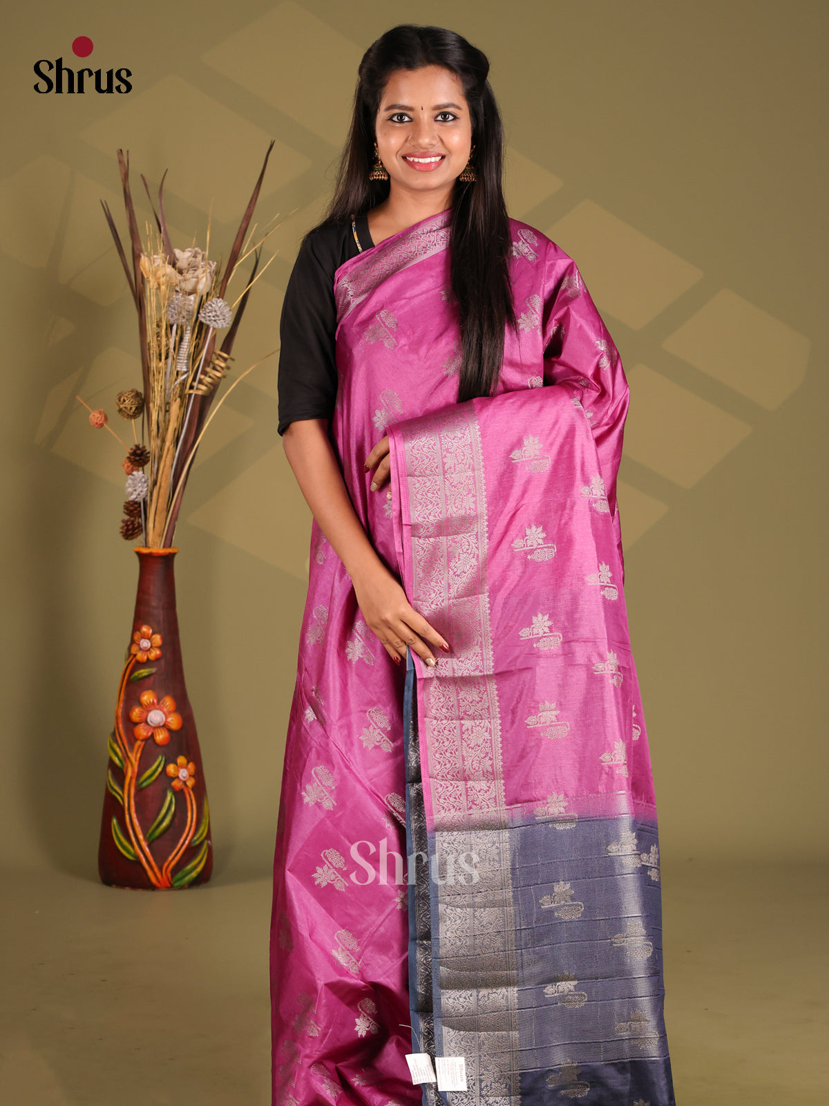 Majenta & Blue- NorthSilk Cotton Saree - Shop on Shrus.com
