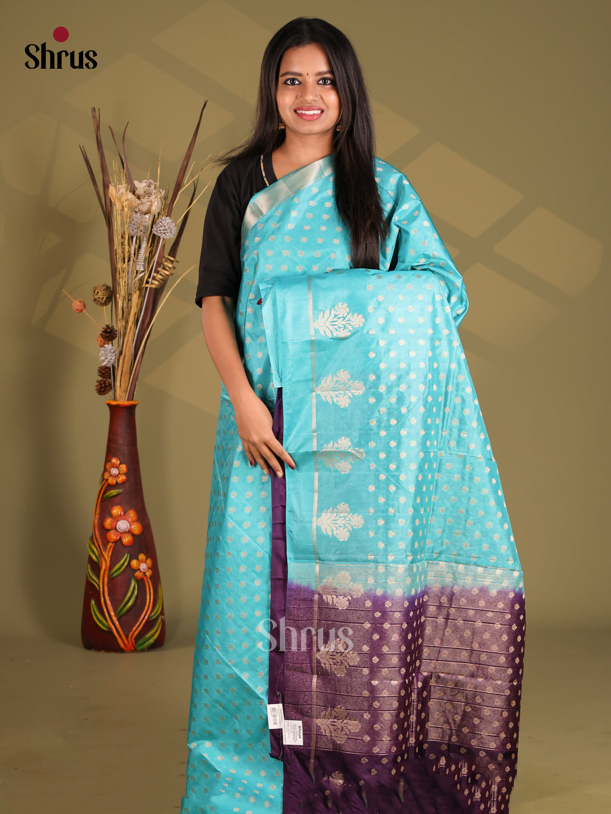 Sky Blue & Violet - NorthSilk Cotton Saree - Shop on Shrus.com