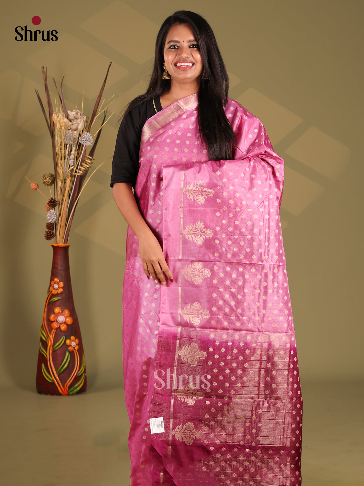 Pink & Maroon - NorthSilk Cotton Saree - Shop on Shrus.com