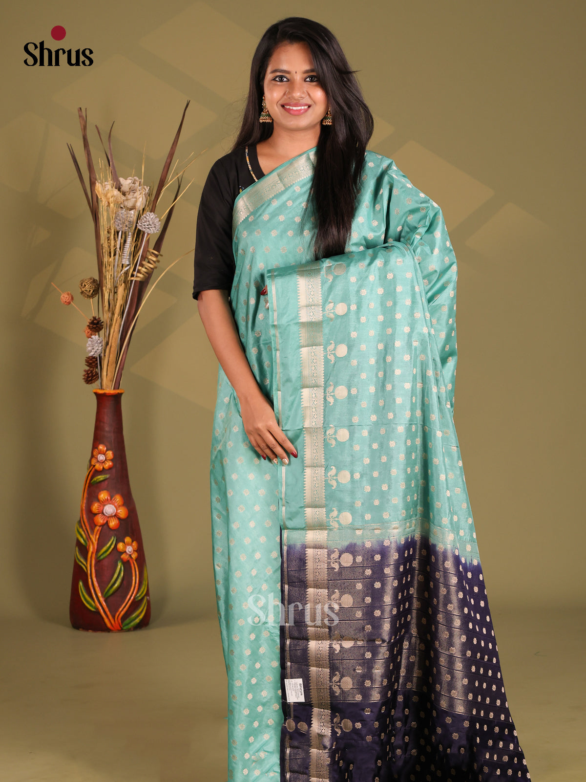 Pastel Blue & Blue - NorthSilk Cotton Saree - Shop on Shrus.com