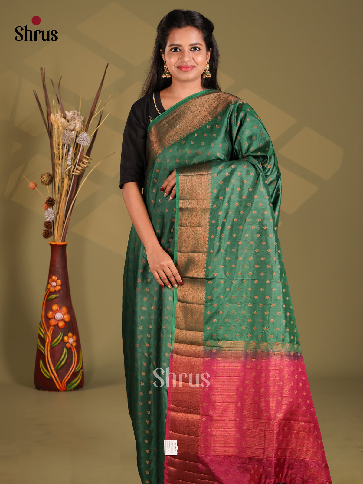 Green & Maroon - NorthSilk Cotton Saree - Shop on Shrus.com