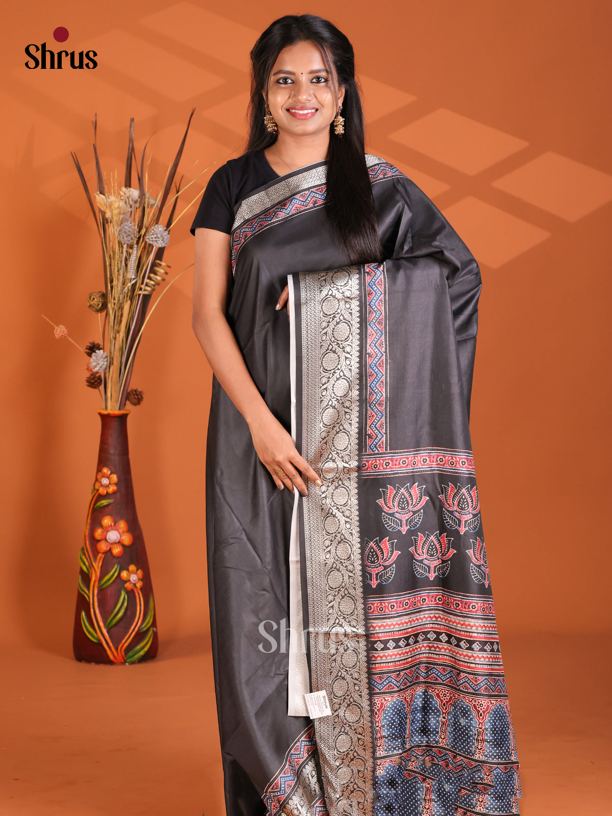 Black  - Semi Modal Saree - Shop on Shrus.com