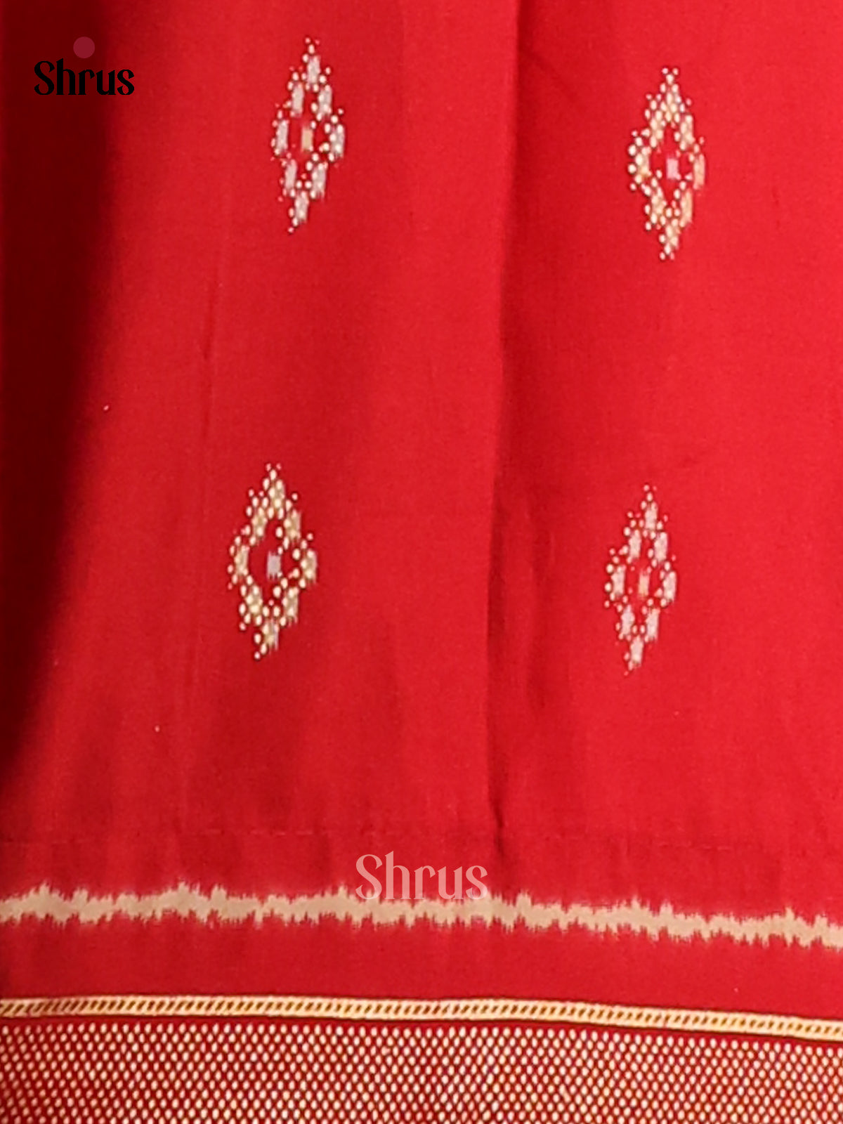 Cream & Red - Semi Ikkat Print Saree - Shop on Shrus.com