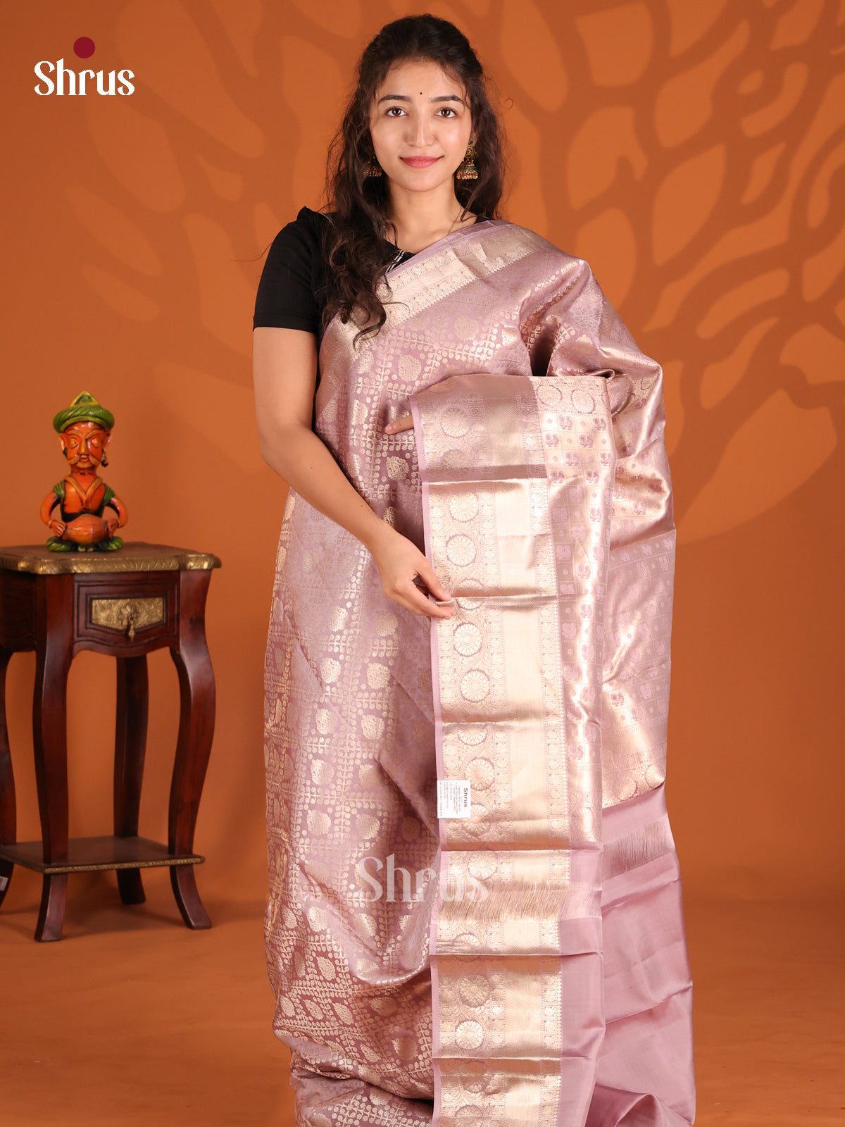 Fabulous Mild Lavender Kanchipuram silk Saree with zari  floral brocade - Shop on Shrus.com