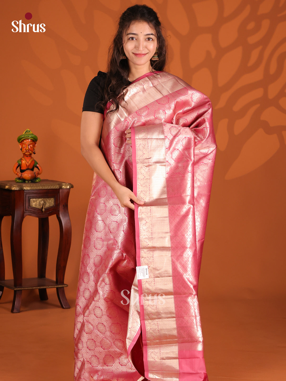 Pink Monochrome Kanchipuram silk Saree dazzles with floral brocade-1