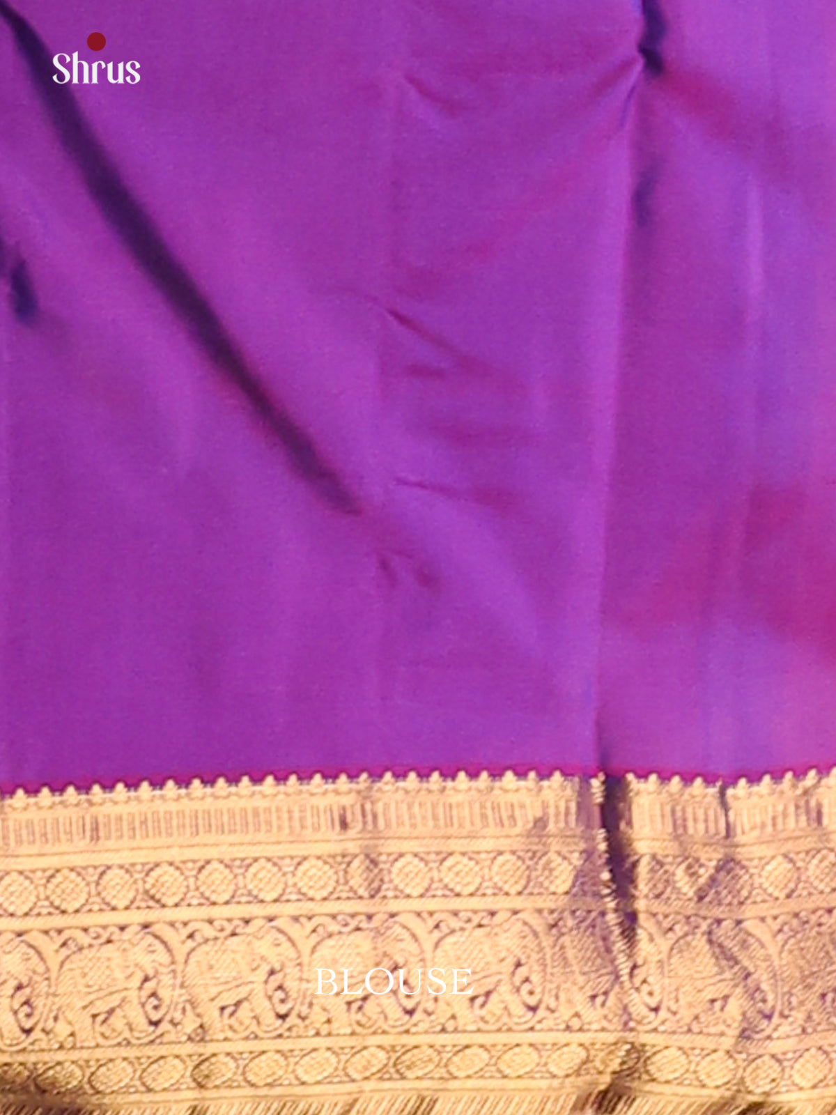 Vibrant Blue Kanchipuram SIlk Saree with purple elephant buttas zari border - Shop on Shrus.com