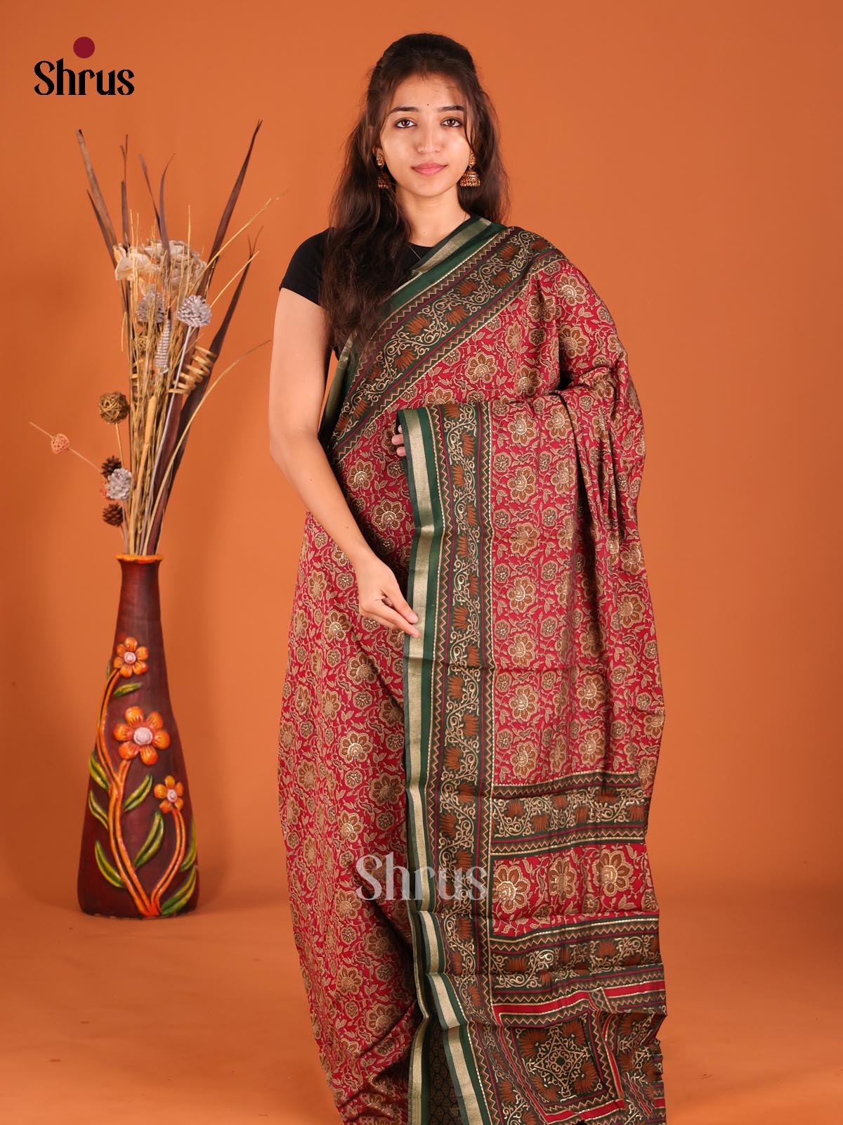 DFS14068 - Semi Chanderi Saree - Shop on Shrus.com