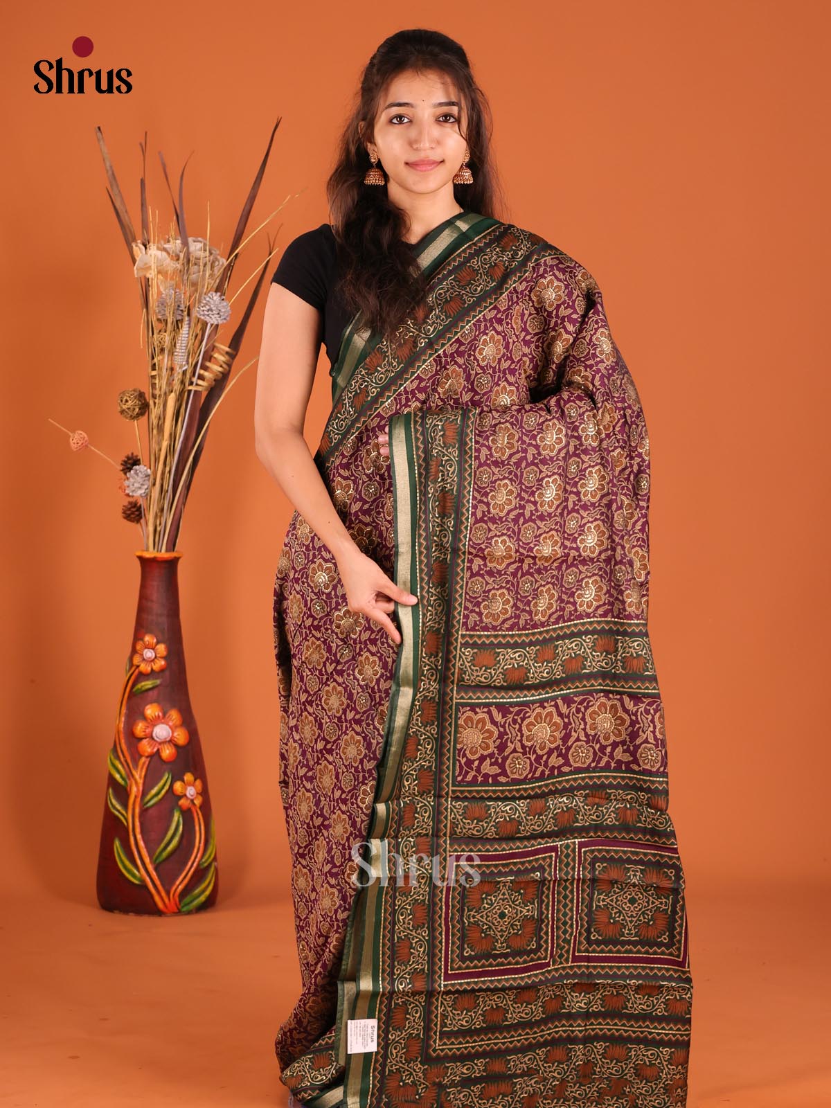 DFS14070 - Semi Chanderi Saree - Shop on Shrus.com