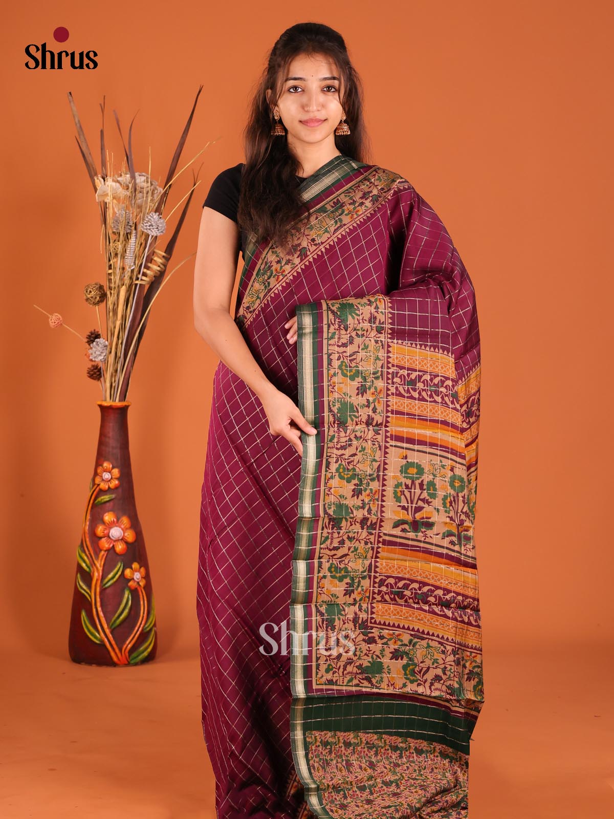 DFS14073 - Semi Chanderi Saree - Shop on Shrus.com