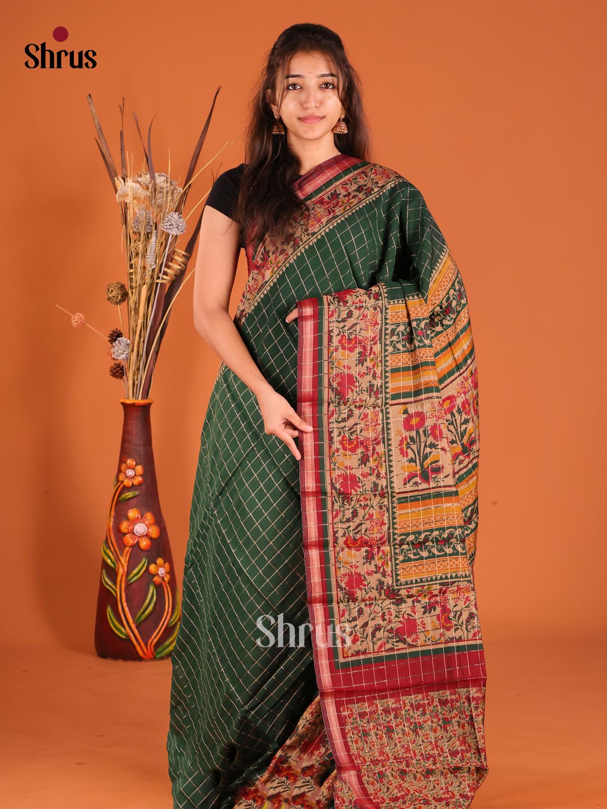 DFS14074 - Semi Chanderi Saree - Shop on Shrus.com