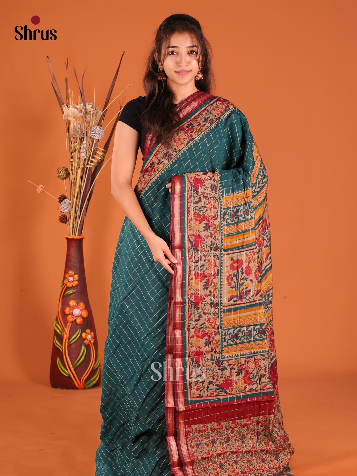 DFS14077 - Semi Chanderi Saree - Shop on Shrus.com