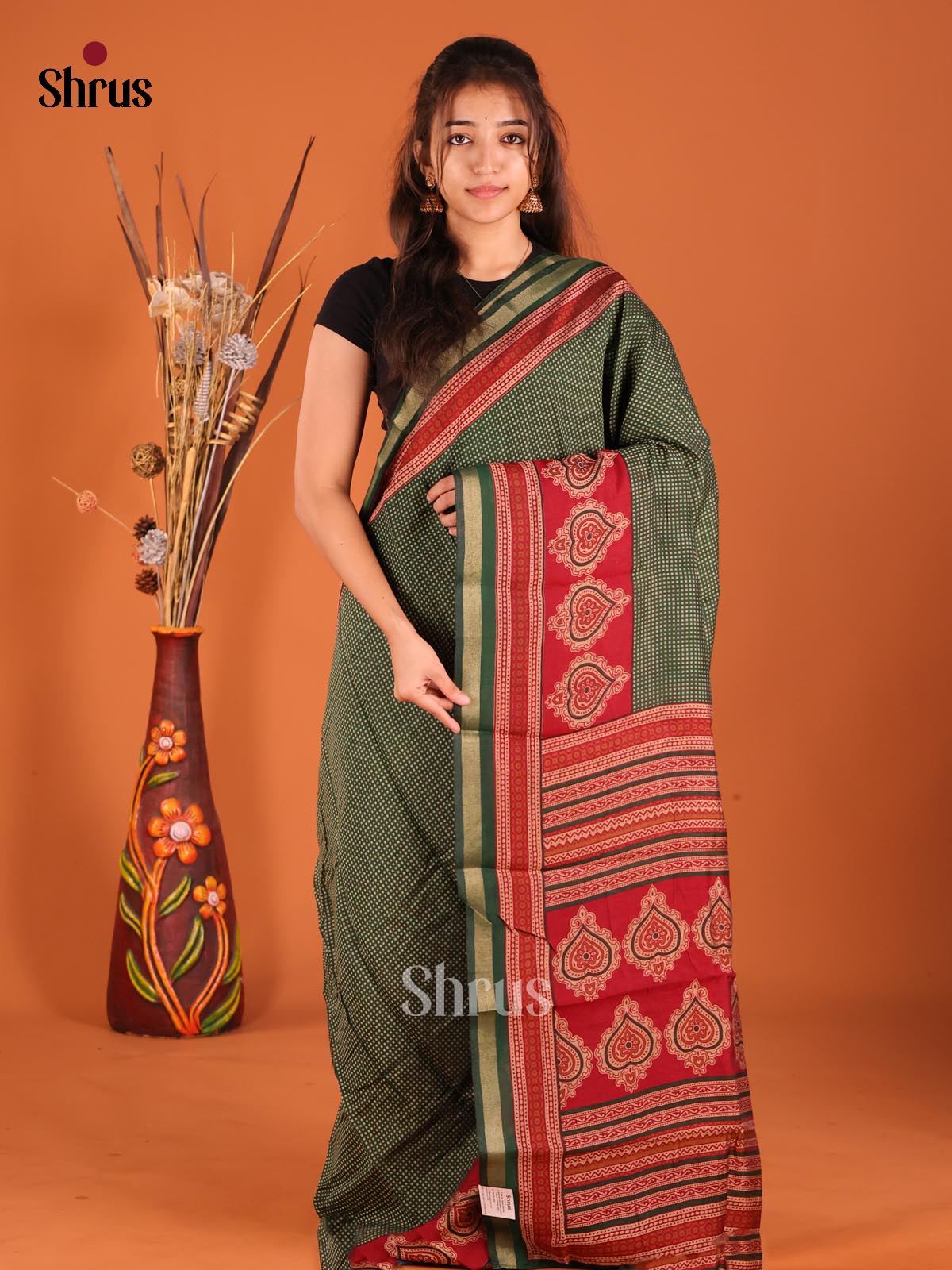 DFS14079 - Semi Chanderi Saree - Shop on Shrus.com