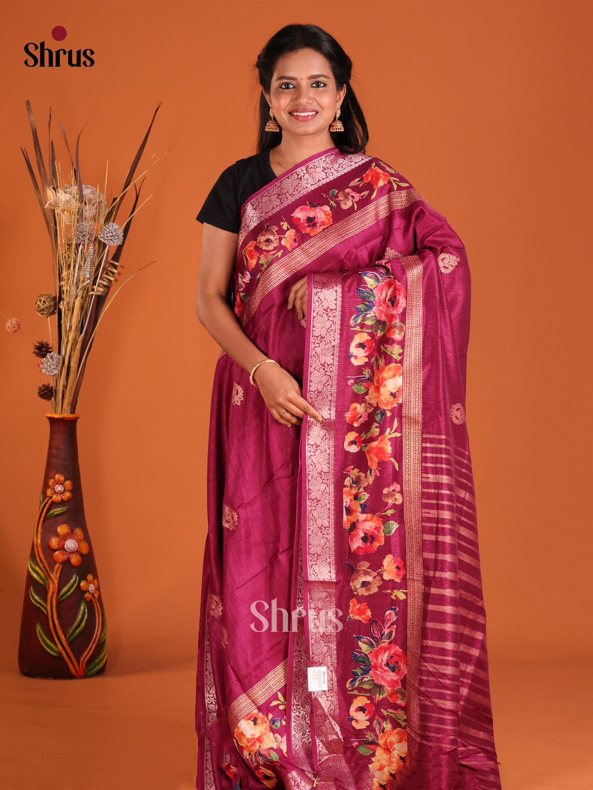 Purple - Semi Rawsilk Saree - Shop on Shrus.com