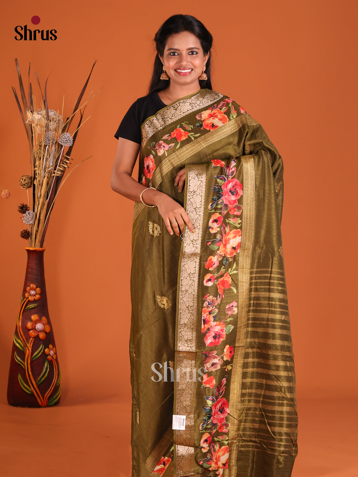 Mint Green - Semi Rawsilk Saree - Shop on Shrus.com